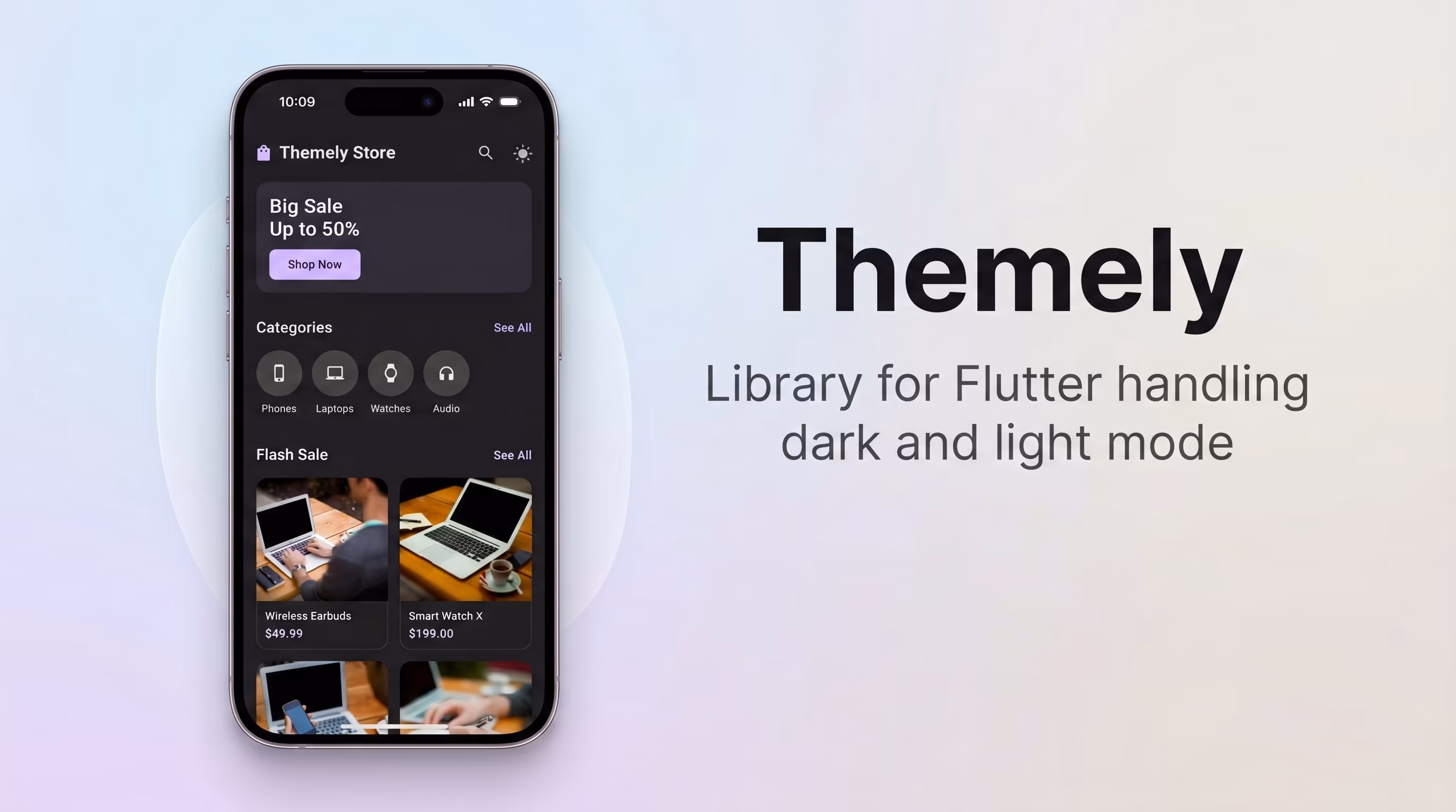 Themely: Flutter Theme Manager for Dark, Light and Custom Themes - App Project by Dimas Febriyanto